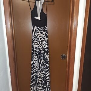 Black and White Animal Print Maxi Dress